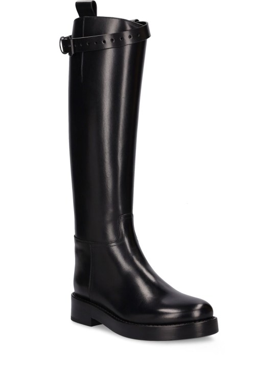 Ann Demeulemeester: 40mm Dallas leather tall  boots - Black - women_1 | Luisa Via Roma