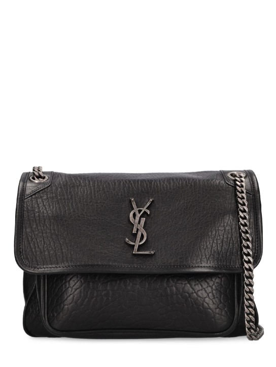 Saint Laurent: Medium Niki grained leather shoulder bag - Black - women_0 | Luisa Via Roma