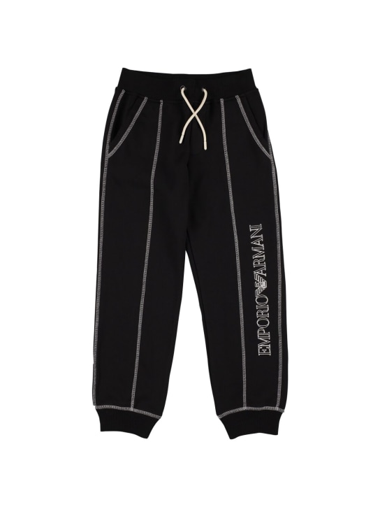Emporio Armani: Pantalones deportivos de algodón orgánico con logo - Negro - kids-boys_0 | Luisa Via Roma