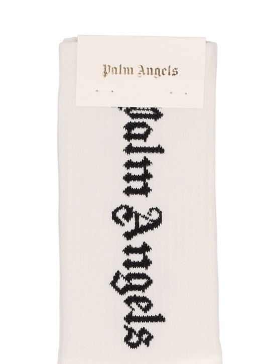 Palm Angels: Logo cotton blend knit high socks - White - kids-girls_1 | Luisa Via Roma