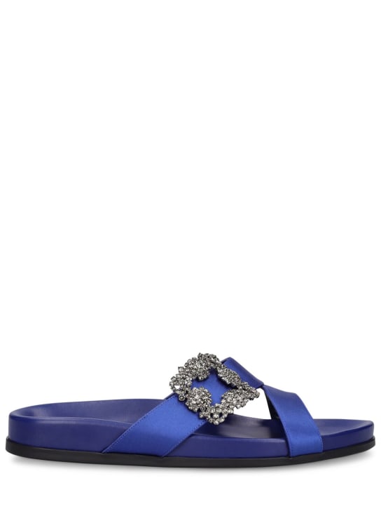 Manolo Blahnik: 10mm Chilanghi satin flat sandals - Royal Blue - women_0 | Luisa Via Roma