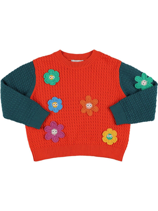 Stella Mccartney Kids: Pull-over en maille de laine et coton biologique - Orange/Vert - kids-girls_0 | Luisa Via Roma