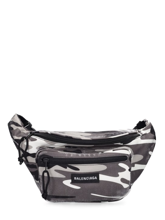 Balenciaga: Camo printed nylon belt bag - Grey/White - men_0 | Luisa Via Roma