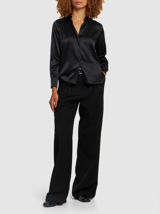 Max Mara: Aiello silk satin regular shirt - Black - women_1 | Luisa Via Roma
