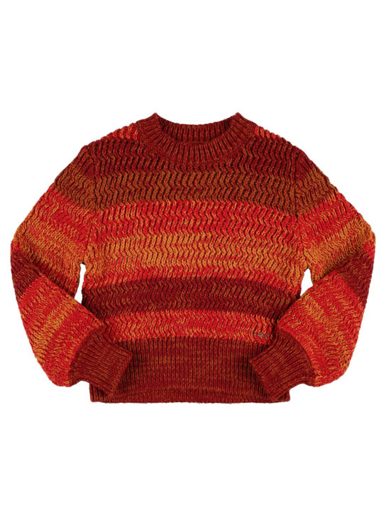 Chloé: Pull en laine et coton biologique à rayures - kids-girls_0 | Luisa Via Roma