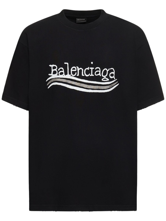 Balenciaga: T-Shirt aus Baumwolljersey mit Political-Logodruck - Schwarz/Weiß - women_0 | Luisa Via Roma