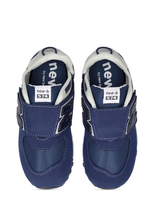 New Balance: 574 Faux leather sneakers - Navy - kids-boys_1 | Luisa Via Roma