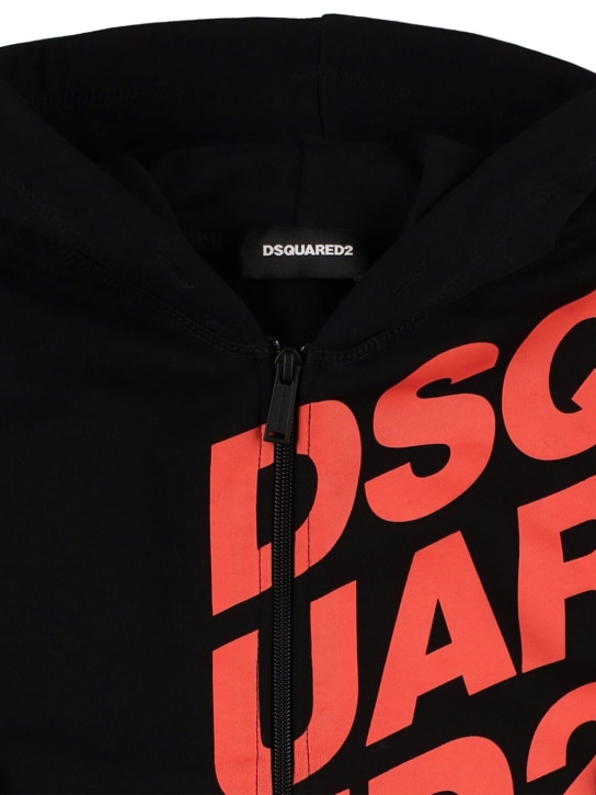 Dsquared2: 橡胶处理logo棉质平纹针织连帽卫衣 - 黑色 - kids-boys_1 | Luisa Via Roma