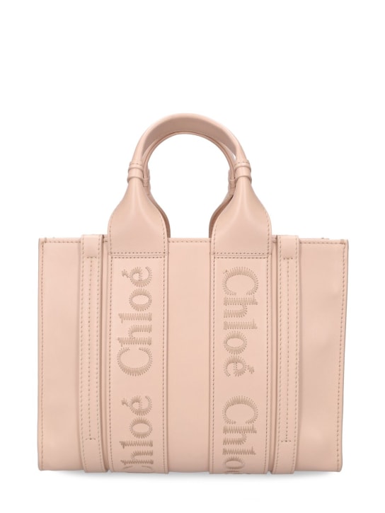 Chloé: Small Woody leather tote bag - Cement Pink - women_0 | Luisa Via Roma