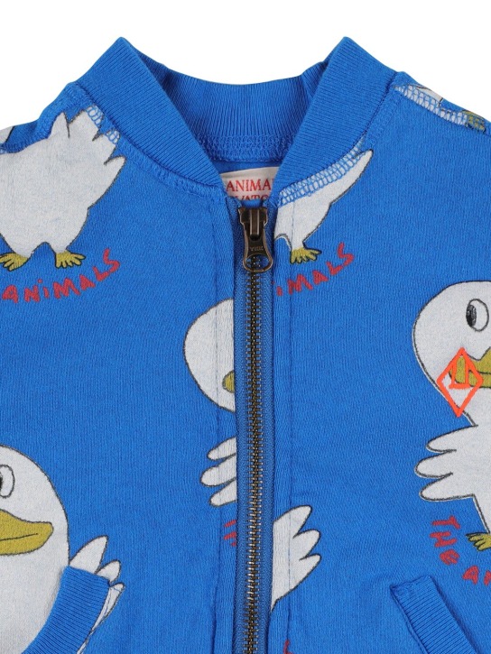 The Animals Observatory: Sweat-shirt zippé en coton imprimé canard - Bleu - kids-boys_1 | Luisa Via Roma