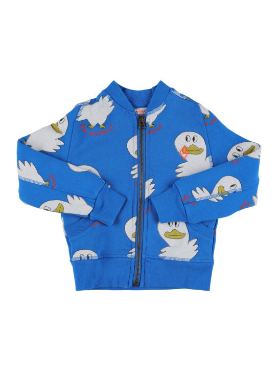The Animals Observatory: Sweat-shirt zippé en coton imprimé canard - Bleu - kids-boys_0 | Luisa Via Roma