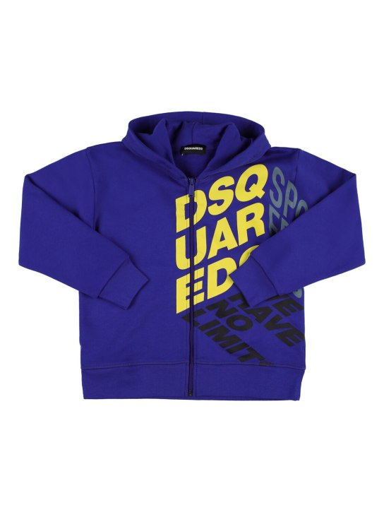 Dsquared2: Rubberized logo cotton jersey hoodie - Blau - kids-girls_0 | Luisa Via Roma