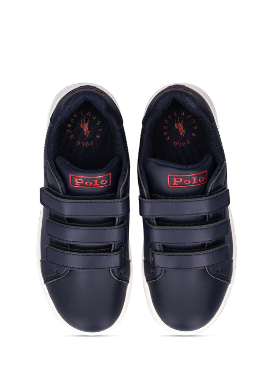 Ralph Lauren: Sneakers de piel sintética con correas - Azul Marino - kids-boys_1 | Luisa Via Roma