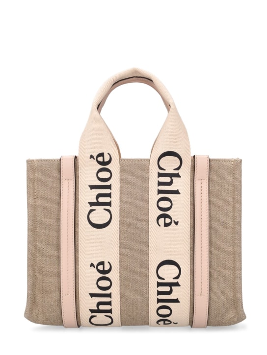 Chloé: Small Woody canvas top handle bag - Beige/Pink - women_0 | Luisa Via Roma