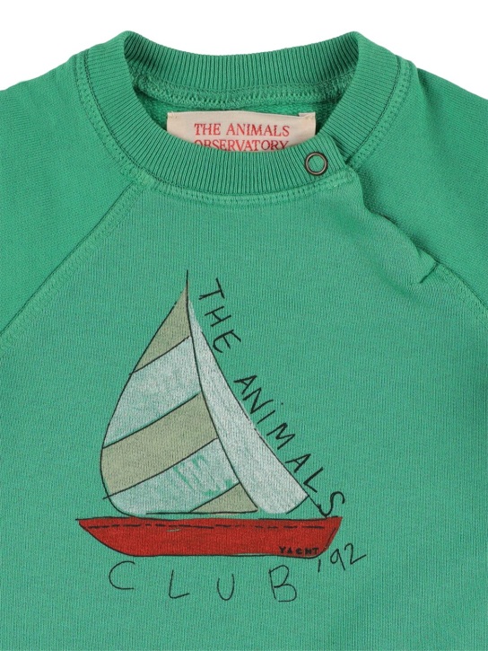 The Animals Observatory: Sweat-shirt en coton imprimé bateau à voile - Vert - kids-boys_1 | Luisa Via Roma