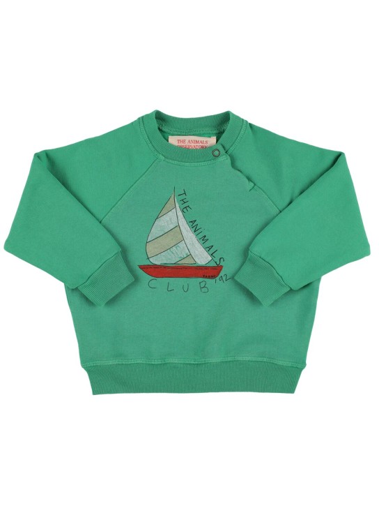 The Animals Observatory: Sailboat printed cotton sweatshirt - Green - kids-boys_0 | Luisa Via Roma