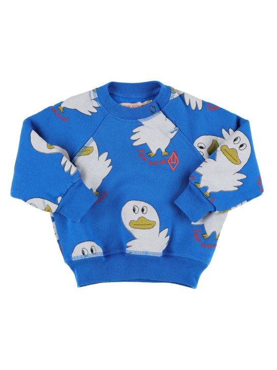 The Animals Observatory: Sweat-shirt en coton imprimé canard - Bleu - kids-boys_0 | Luisa Via Roma