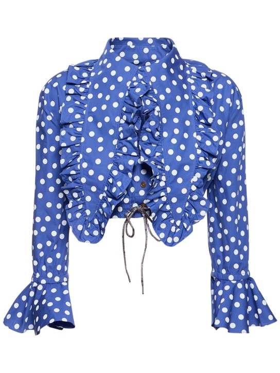 Vivienne Westwood: Heart printed cotton cropped shirt - Blue/White - women_0 | Luisa Via Roma