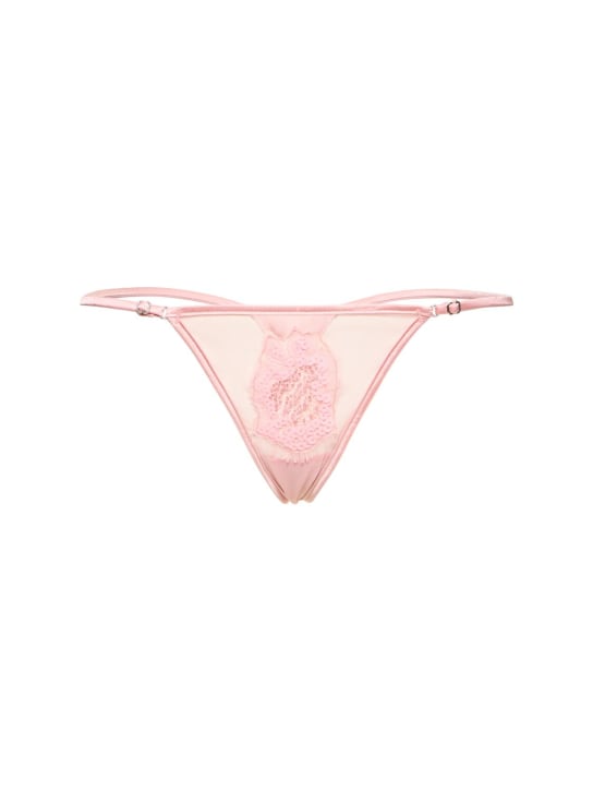 Fleur Du Mal: Beaded appliqué thong - Pink - women_0 | Luisa Via Roma