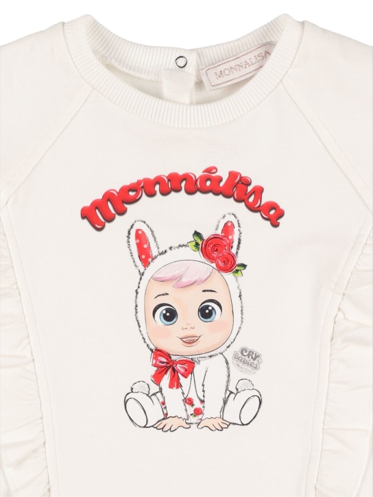 Monnalisa: Cotton blend sweatshirt - Off White - kids-girls_1 | Luisa Via Roma