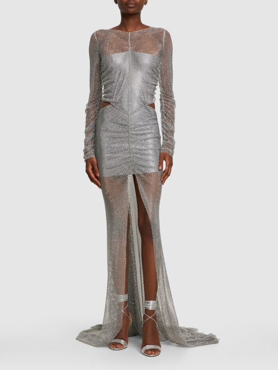 Giuseppe Di Morabito: Embellished embroidered mesh long dress - Silver - women_1 | Luisa Via Roma