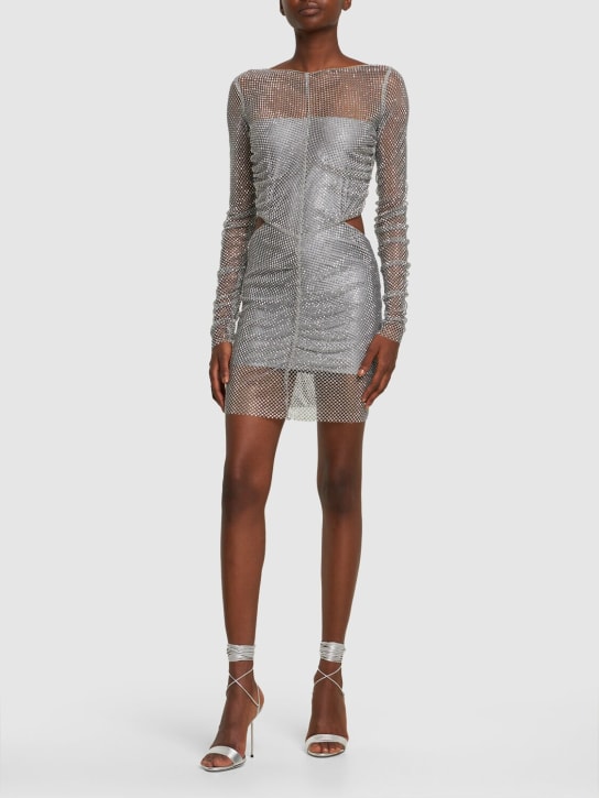 Giuseppe Di Morabito: Embroidered mesh mini dress - Silver - women_1 | Luisa Via Roma