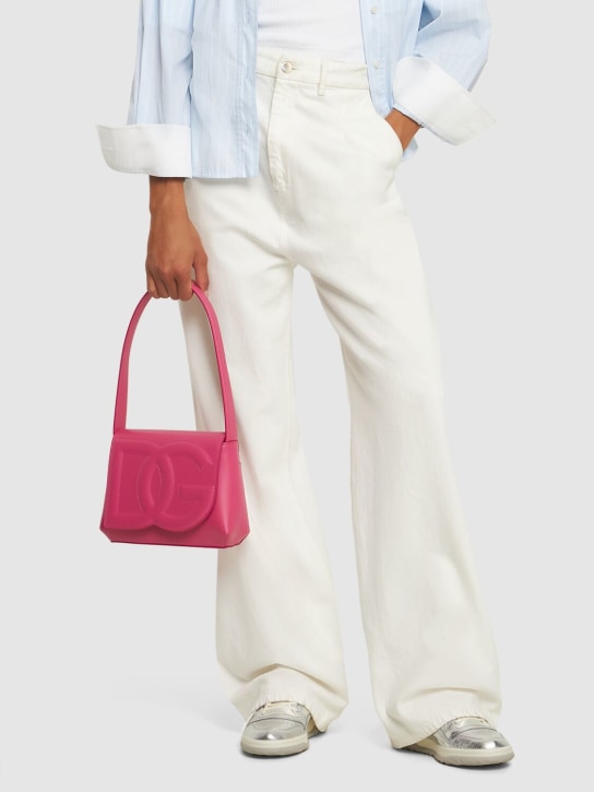 Dolce&Gabbana: Logo leather shoulder bag - Light Lilac - women_1 | Luisa Via Roma