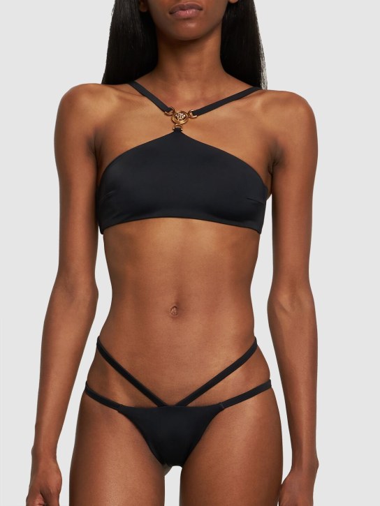 Versace: Top de bikini de lycra con cuello halter - Negro - women_1 | Luisa Via Roma