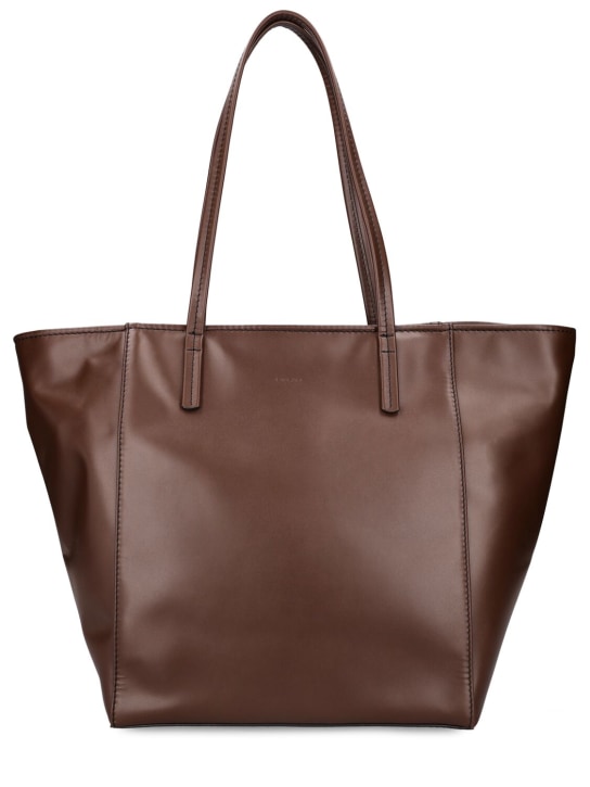 BY FAR: Club Box leather tote bag - Bear - women_0 | Luisa Via Roma