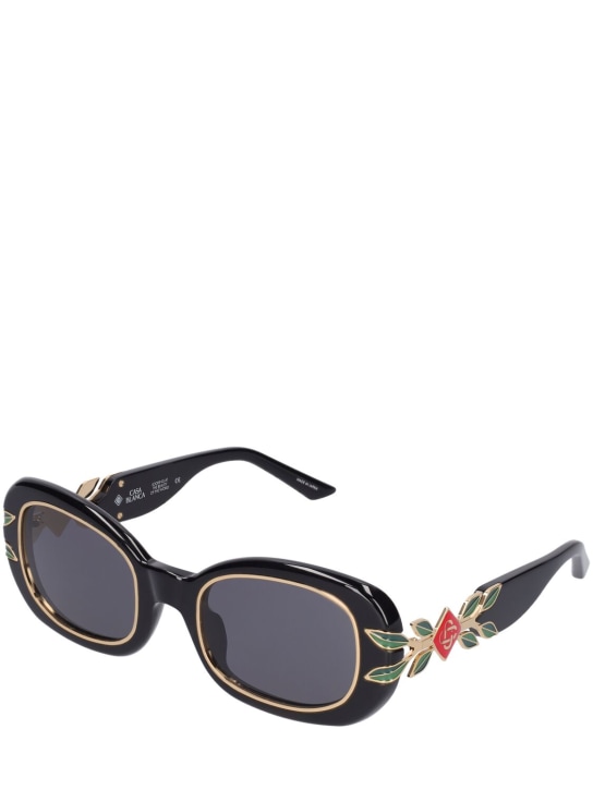 Casablanca: Oval acetate sunglasses w/laurel detail - Black/Smoke - women_1 | Luisa Via Roma