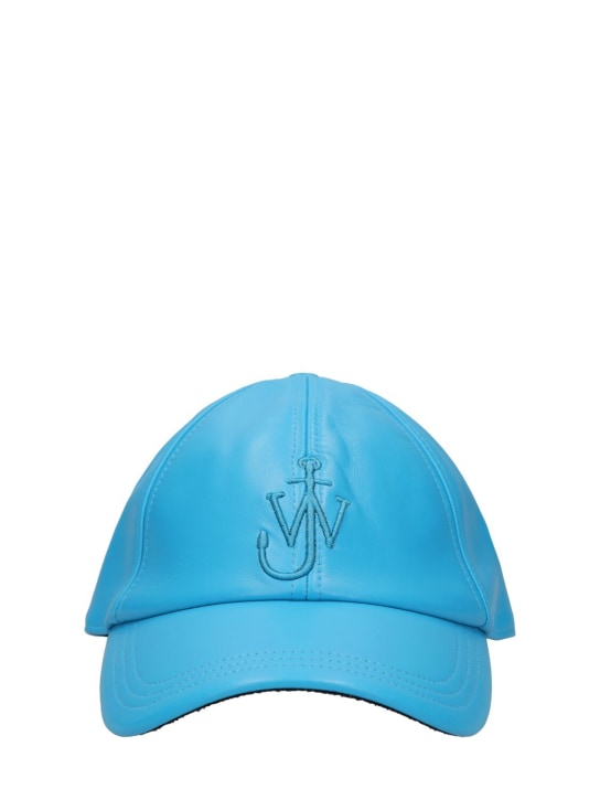 JW Anderson: Logo embroidery leather baseball cap - Turquoise - men_0 | Luisa Via Roma