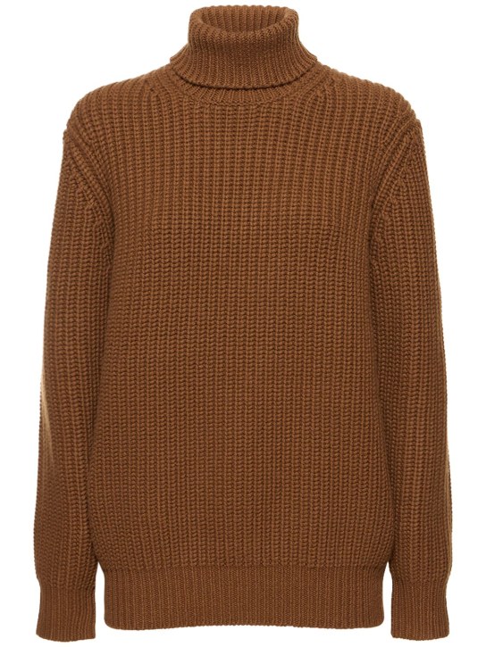 Michael Kors Collection: Cashmere rib knit turtleneck sweater - Light Brown - women_0 | Luisa Via Roma