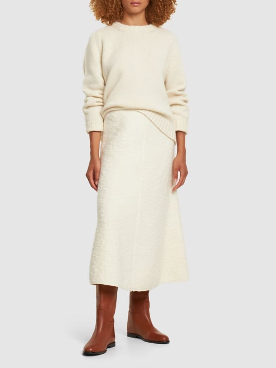 Chloé: Boiled wool blend bouclé midi skirt - Eden White - women_1 | Luisa Via Roma