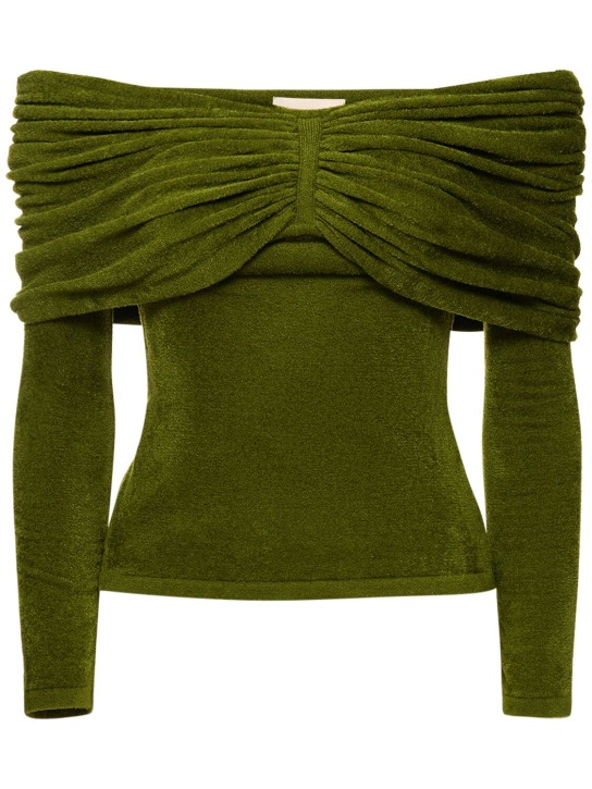 Alexandre Vauthier: Velvet knit top - Olive Green - women_0 | Luisa Via Roma