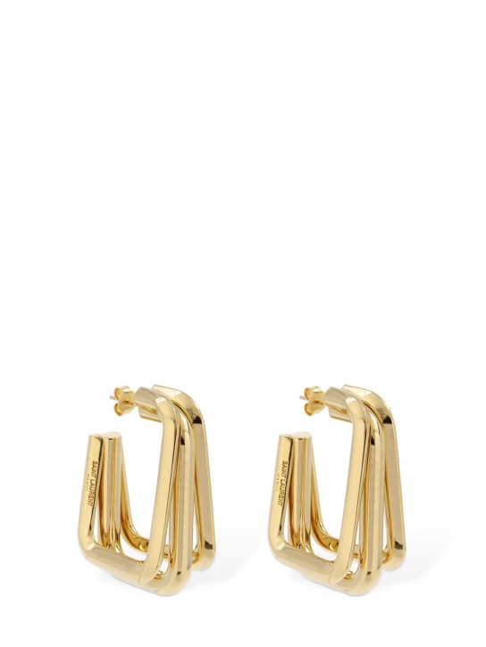 Saint Laurent: Brass square hoop earrings - Gold - women_0 | Luisa Via Roma