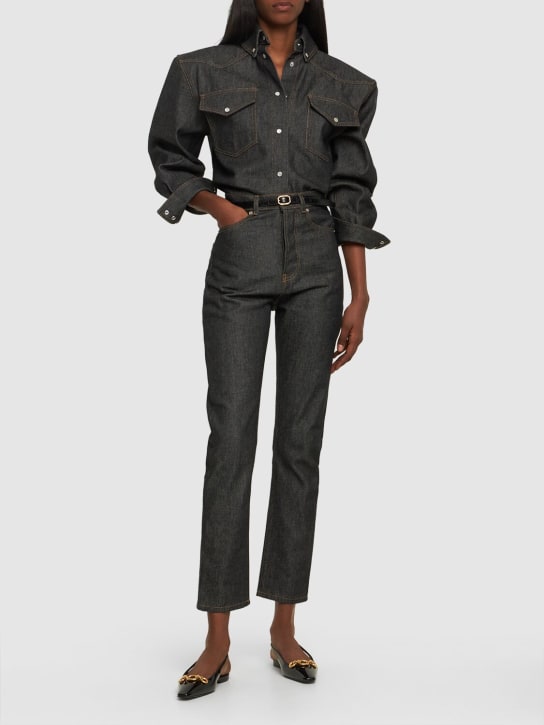 Alexandre Vauthier: Cotton denim straight jeans - Black - women_1 | Luisa Via Roma