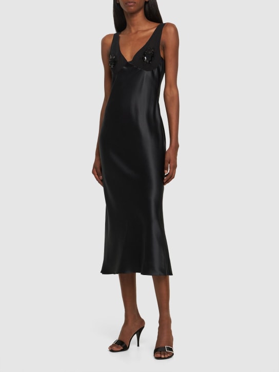 Fleur Du Mal: Embellished silk dress w/cutout - Black - women_1 | Luisa Via Roma