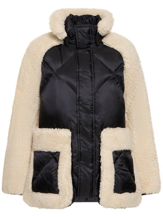 Sacai: Faux shearling & quilted nylon jacket - Black/Ecru - women_0 | Luisa Via Roma