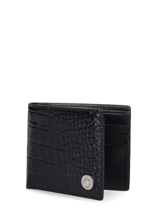 Versace: Croc embossed bifold wallet - Black/Silver - men_1 | Luisa Via Roma