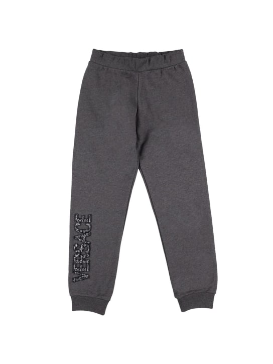 Versace: Embroidered logo cotton sweatpants - Grey - kids-girls_0 | Luisa Via Roma