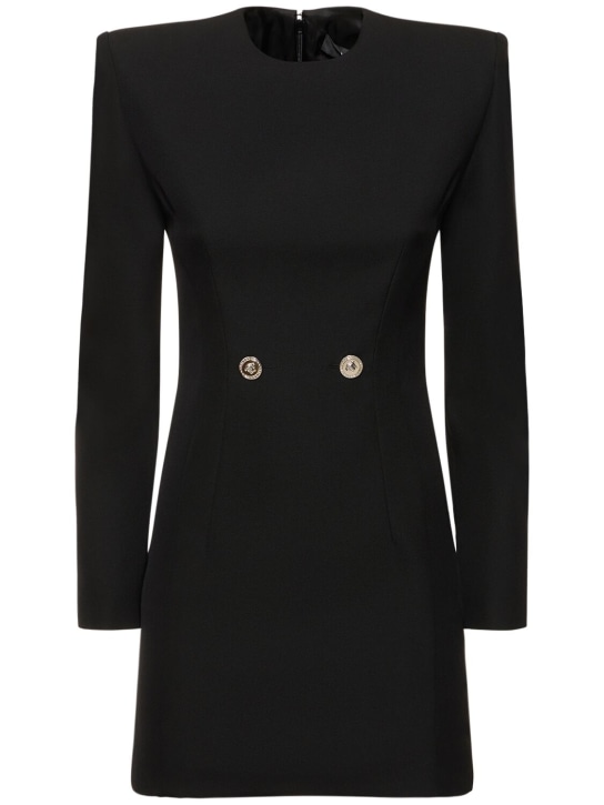 Versace: Wool grain de poudre mini dress - Black - women_0 | Luisa Via Roma