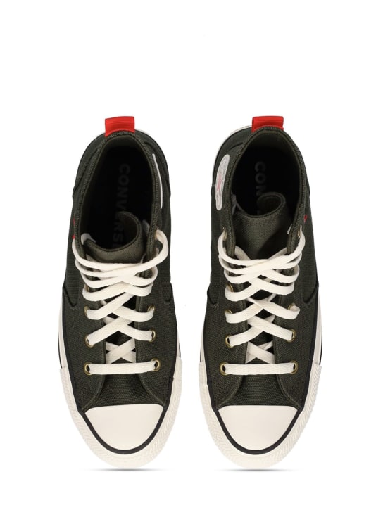 Converse: Flame printed lace-up high sneakers - Black/Green - kids-boys_1 | Luisa Via Roma