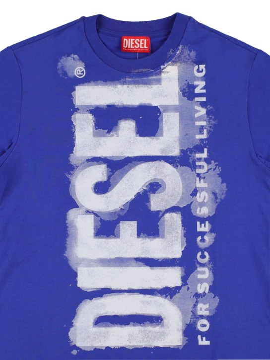 Diesel Kids: Washed logo print cotton jersey t-shirt - Azul Royal - kids-girls_1 | Luisa Via Roma