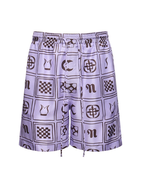 Nanushka: Shorts in twill di seta stampato - Lilla - men_0 | Luisa Via Roma