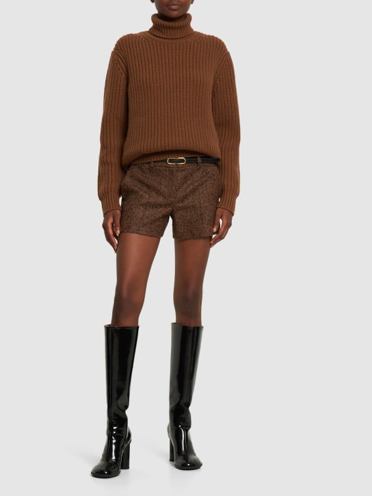 Michael Kors Collection: Cashmere rib knit turtleneck sweater - Light Brown - women_1 | Luisa Via Roma