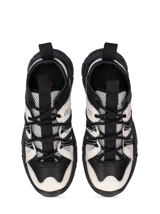 Marni Junior: Nylon & leather lace-up sneakers - kids-boys_1 | Luisa Via Roma