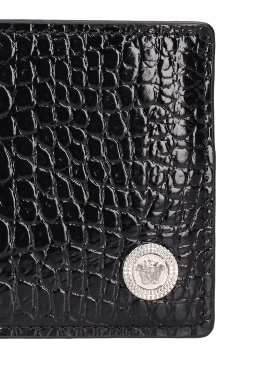 Versace: Croc embossed leather wallet - Black - men_1 | Luisa Via Roma