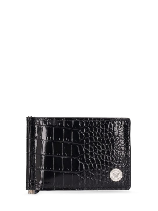 Versace: Croc embossed leather wallet - Black - men_0 | Luisa Via Roma