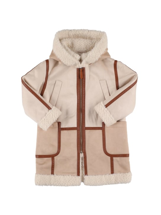 Chloé: Recycled polyester faux shearling coat - Beige - kids-girls_0 | Luisa Via Roma