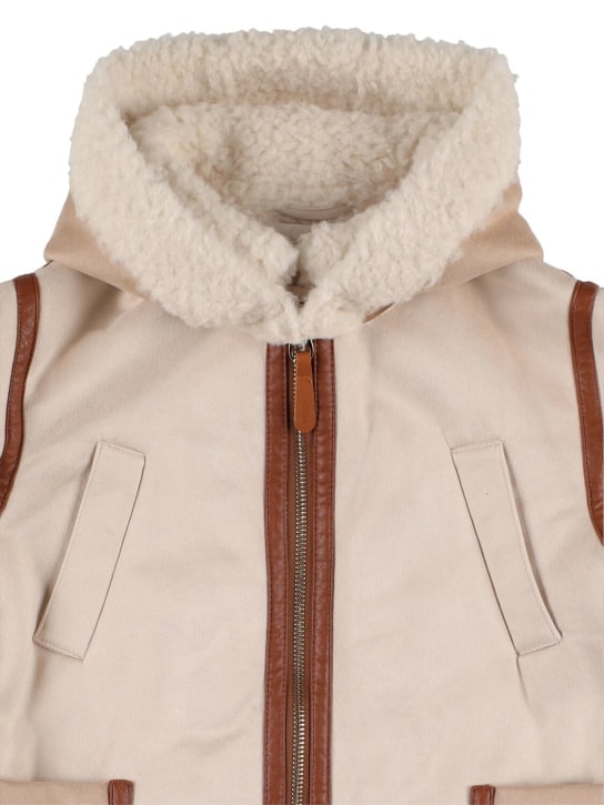 Chloé: Recycled polyester faux shearling coat - Beige - kids-girls_1 | Luisa Via Roma